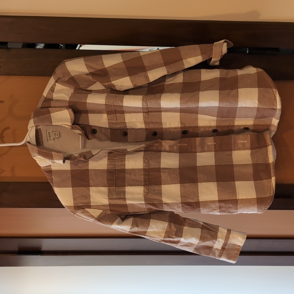 J. Crew Tan and White Plaid Shirt Jacket